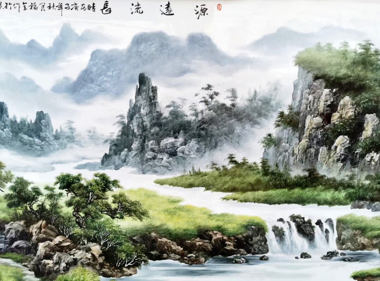 景德镇名家手绘大厅瓷板画（源远流长）