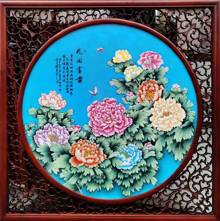 景德镇手绘牡丹艺术瓷板画（花开富贵）