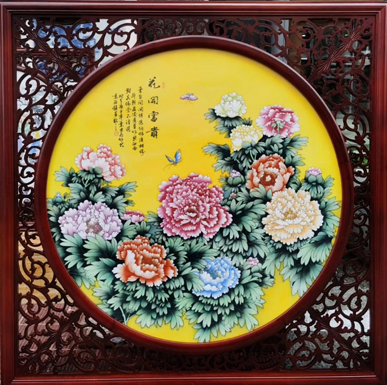 景德镇手绘牡丹艺术瓷板画（花开富贵）