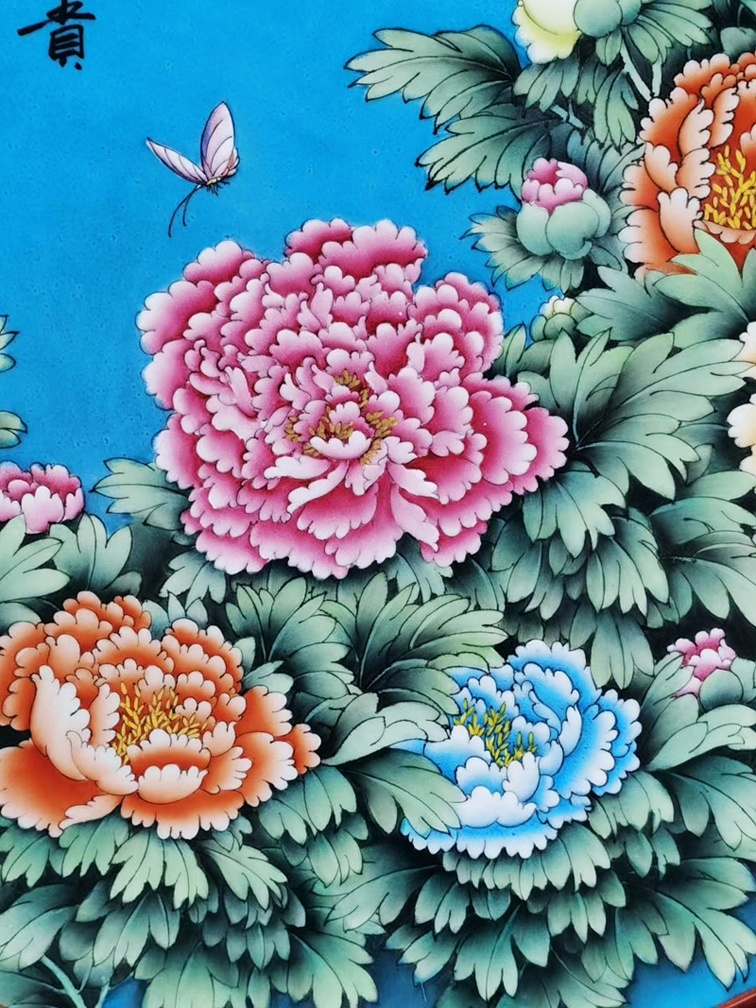 景德镇手绘牡丹艺术瓷板画（花开富贵）