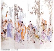 粉彩福禄寿喜瓷板画