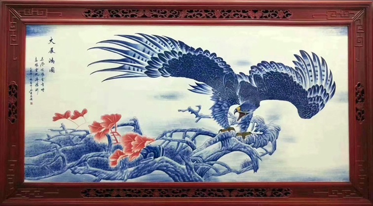 名家刘统富手绘大展宏图瓷板画作品