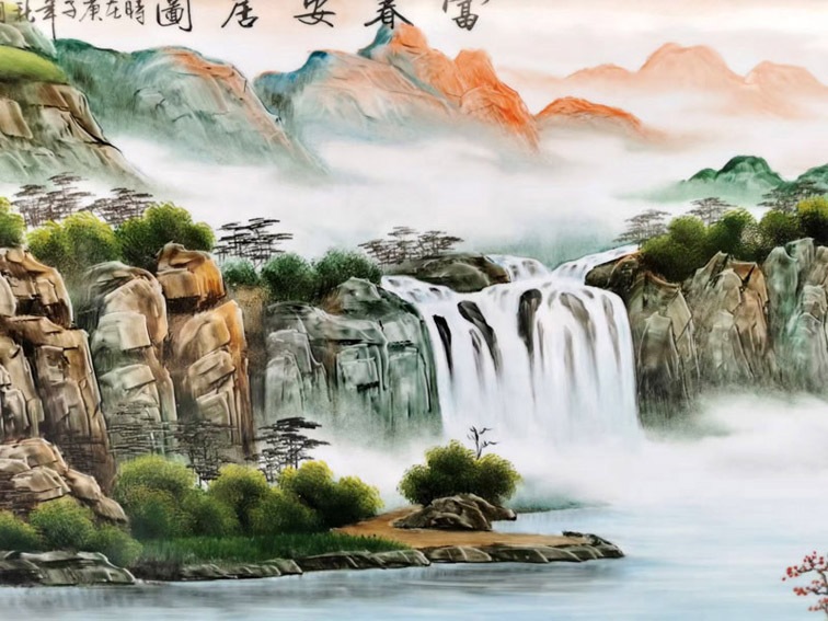 名家手绘山水瓷板画富春安居图-细节图七