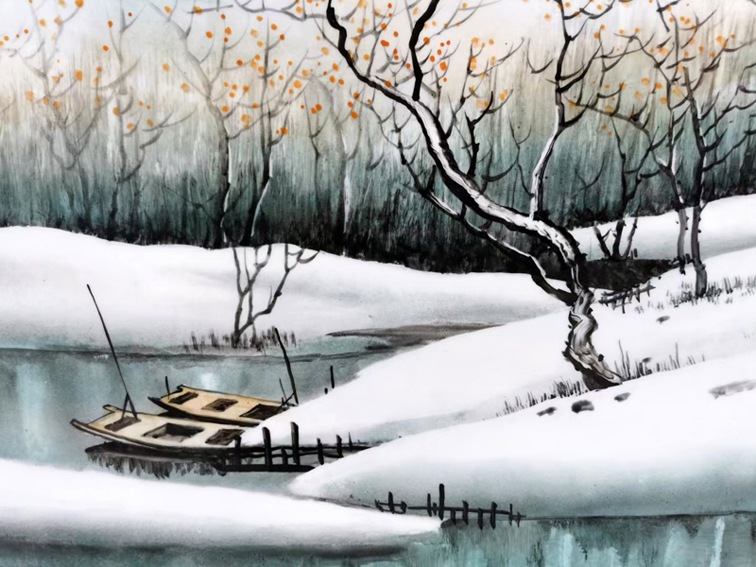 景德镇占年福手绘雪景瓷板画-细节图二