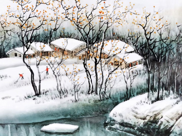 景德镇占年福手绘雪景瓷板画--细节图四