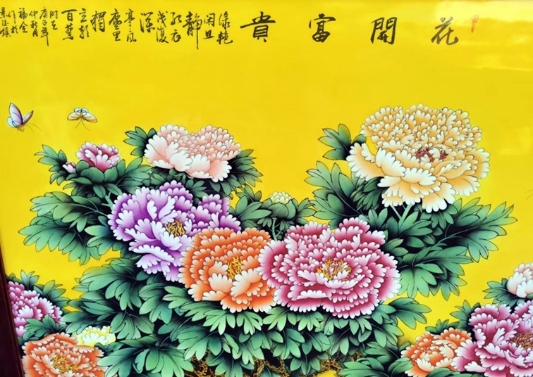 景德镇名家手绘牡丹客厅瓷板画-细节图一