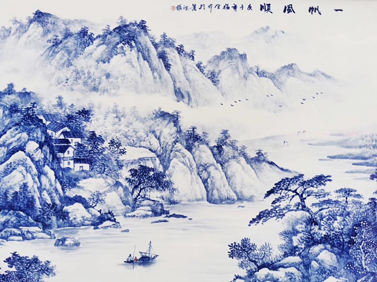 景德镇福全手绘青花瓷板画一帆风顺-细节图八