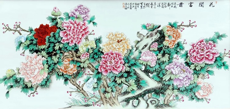 名家周惠胜手绘瓷板画花开富贵
