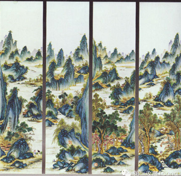 王大凡粉彩山水瓷板画