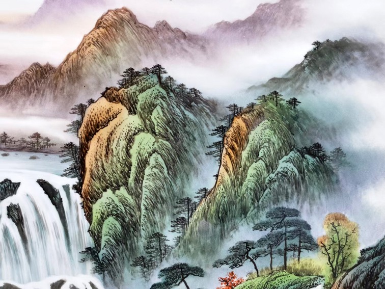 周惠胜手绘山水装饰瓷板画（源远流长）