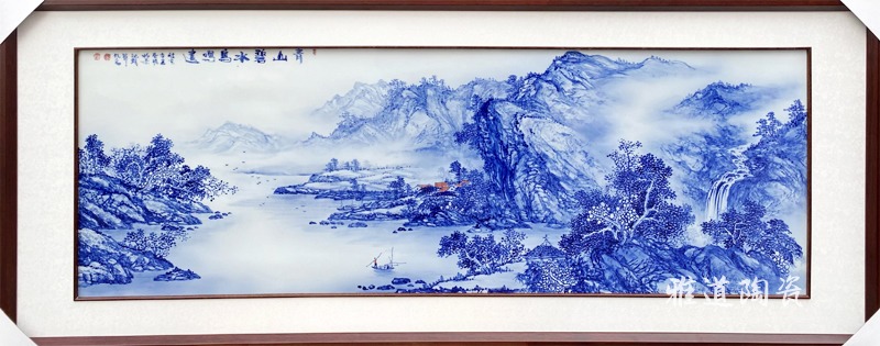 周惠胜手绘青花山水客厅装饰瓷板画