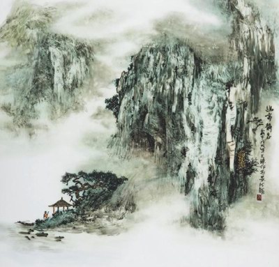 釉上山水瓷画