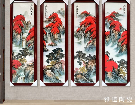 占年福手绘四条屏瓷板画（鸿运当头）