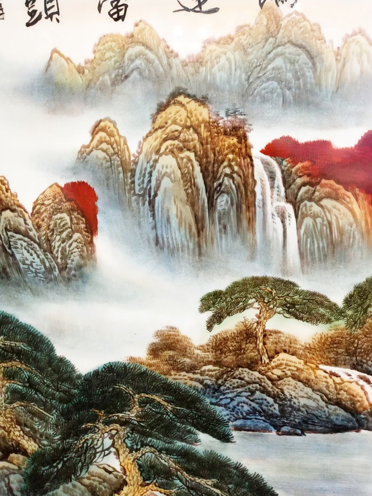 江西名家刘统富手绘山水瓷板画