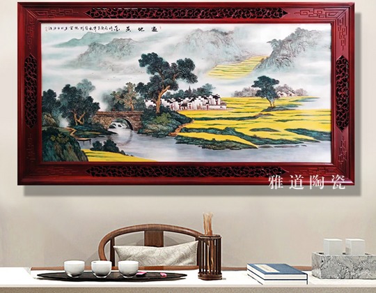 景德镇名家手绘山水瓷板画（遍地黄金）