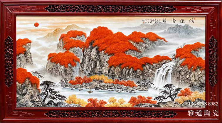 周惠胜手绘2米山水客厅装饰瓷板画