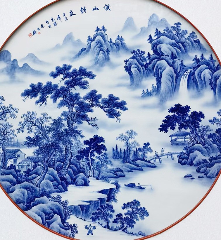 景德镇手绘青花瓷板画（溪山访友）