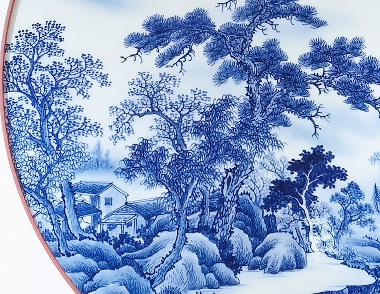 景德镇手绘青花瓷板画（溪山访友）