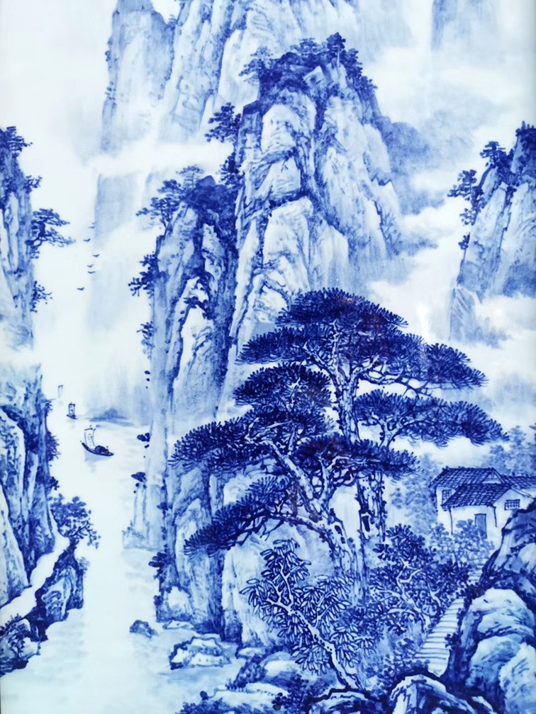 景德镇青花瓷板山水画（帆帆风顺）(图8)