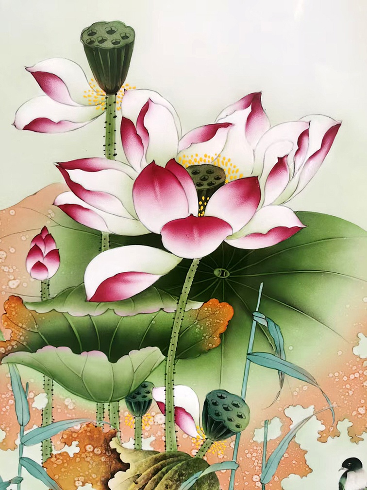 名家手绘荷花瓷板画（荷塘清韵）(图5)