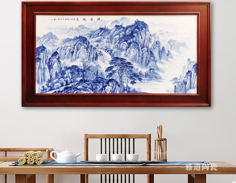 名家手绘青花山水瓷板画（源远流长）