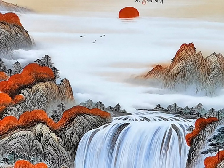 周惠胜手绘山水瓷板画（鸿运当头）(图6)