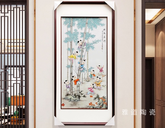 景德镇名家手绘童子艺术瓷板画挂画