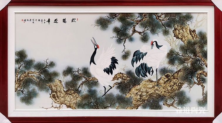 手绘景德镇瓷板画（松鹤延年） (图2)