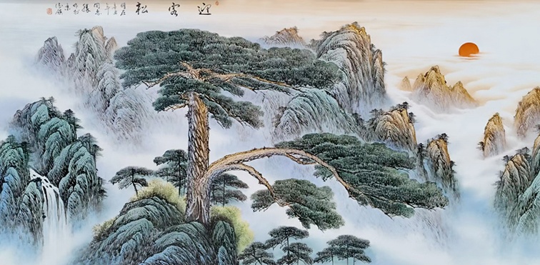 名家手绘大厅装饰瓷板画（迎客松）(图4)