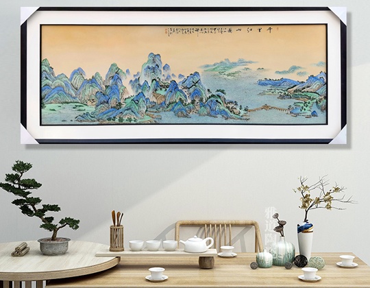 名家手绘山水瓷板画千里江山图