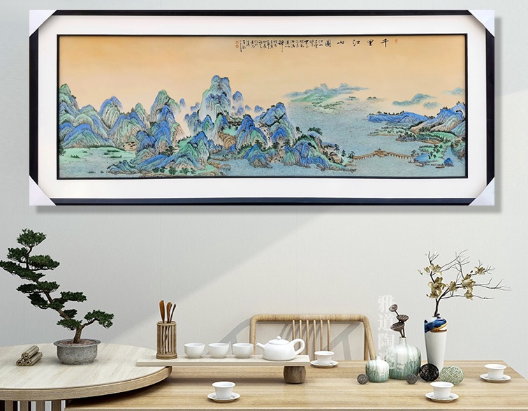 名家手绘山水瓷板画千里江山图(图1)