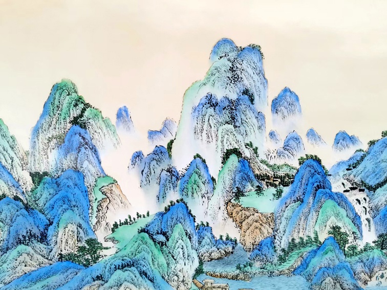 名家手绘山水瓷板画千里江山图(图7)
