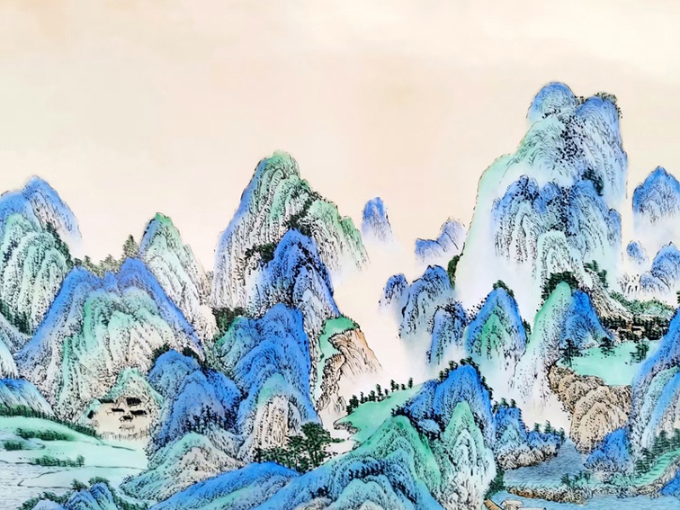名家手绘山水瓷板画千里江山图(图8)