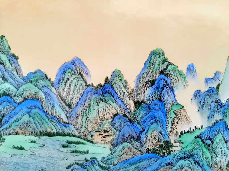 名家手绘山水瓷板画千里江山图(图9)
