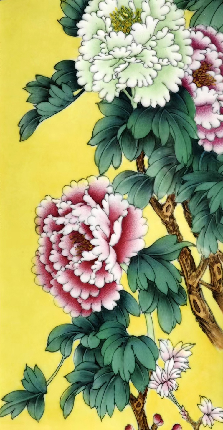 叶迪飞手绘四条屏牡丹瓷板画(图6)