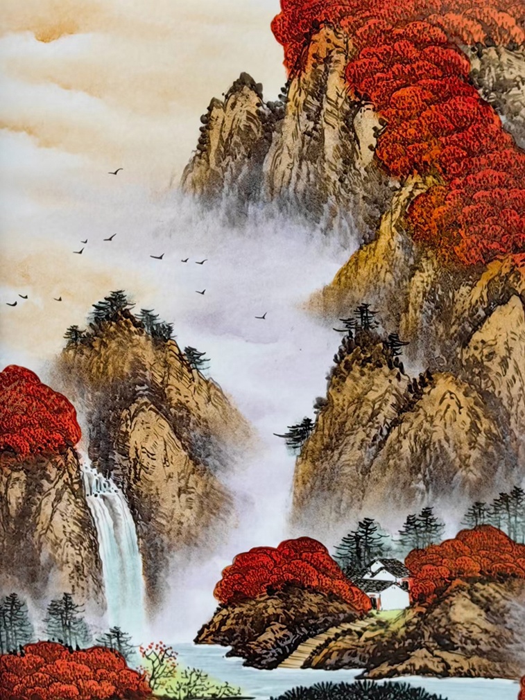 周惠胜手绘山水瓷板画（鸿运当头）(图5)