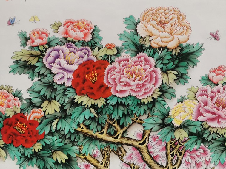 福全手绘客厅瓷板画（花开富贵）(图4)