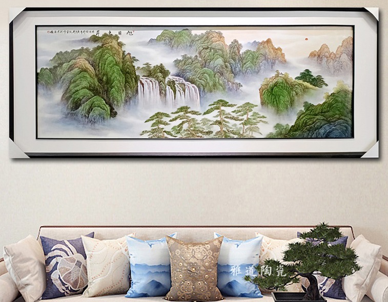 刘统富手绘客厅瓷板画（旭日东升）(图1)